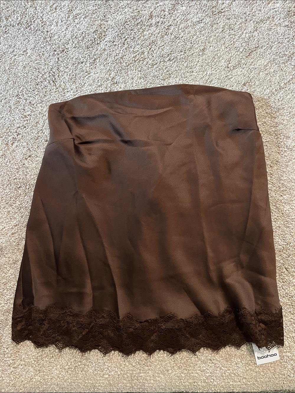 Boohoo Chocolate Brown Satin Lace-Hem Slip Top